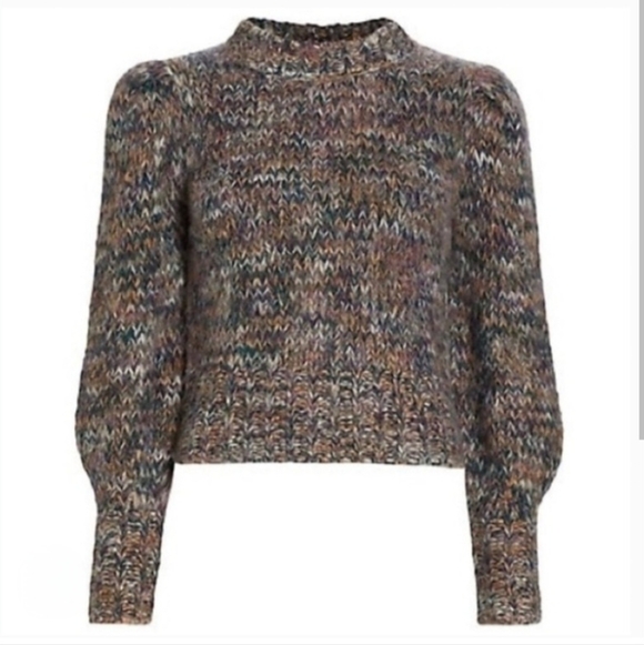 VERONICA BEARD Chaya Space Dye Puff Shoulder Crewneck Cropped Sweater in Multi - Picture 2 of 13